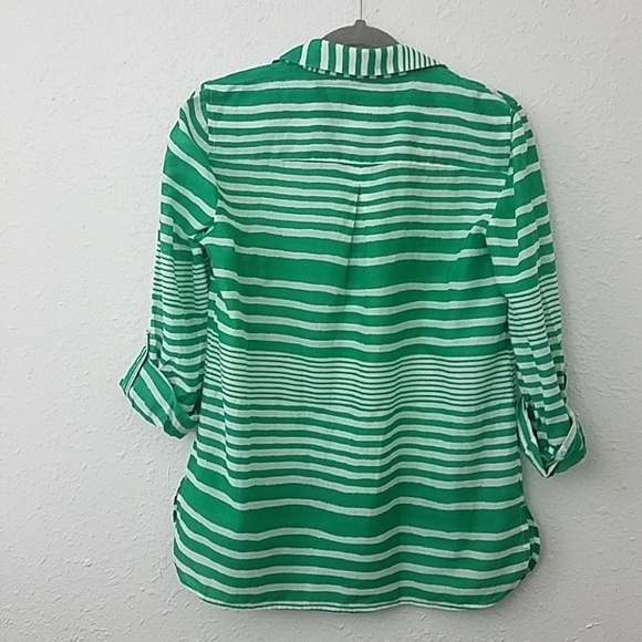 𝅺chicos 0 green  stripe blouse Button front shirt - Picture 4 of 7